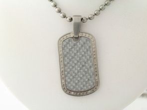 SHR Stainless Carbon Fiber & Diamond Dog Tag Necklace  