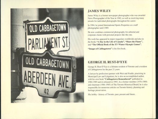   OF CABBAGETOWN James Wiley Toronto Photographic History BOOK  