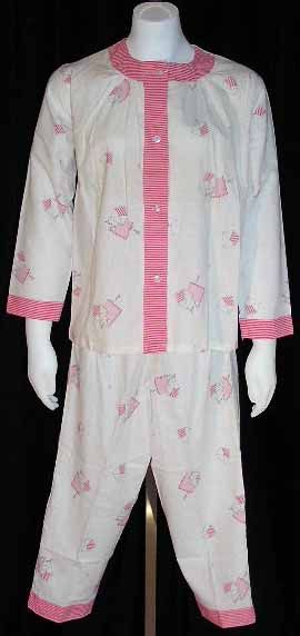 Vintage Sleep Ease White Cotton Print Pjs Pants 1950S  