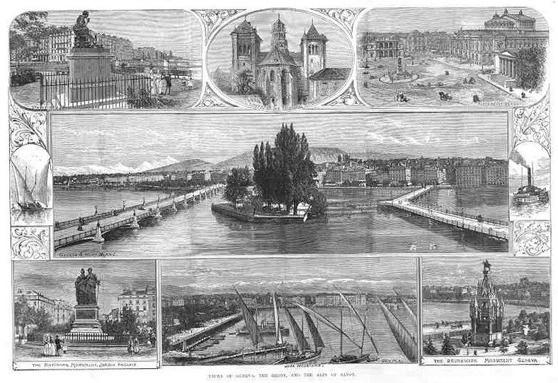 Switzerland GENEVA. Fine Views. Old Antique Print.1887  