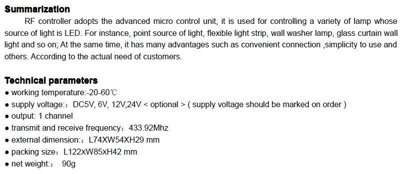 DC12V LED RF constant Voltage Dimmer +Remote control  