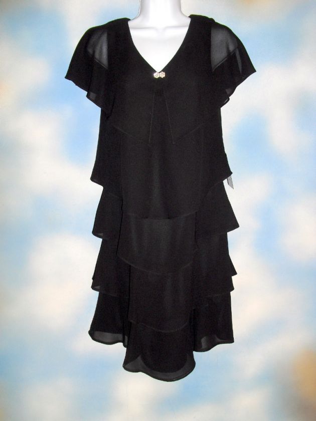   black chiffon tiered rhinestone clasp cocktail semi formal dress SZ 6