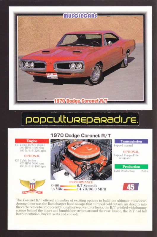 1970 DODGE CORONET R/T Muscle Car Photo SPEC FACT CARD  