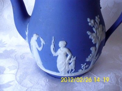 WEDGWOOD DARK BLUE JASPER WARE COFFEE POT  