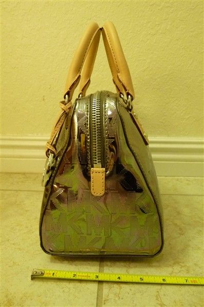   Mirror Metallic Signature Handbag Satchel Bag Nickel noreserve  