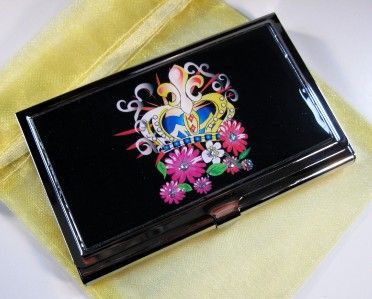 FLEUR DE LIS CROWN FLOWERS TATTOO BUSINESS CARD HOLDER  