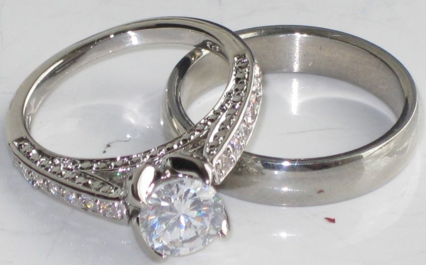   SOLITAIRE ENGAGEMENT RING CUBIC ZIRCON CZ inc WEDDING BAND SET  