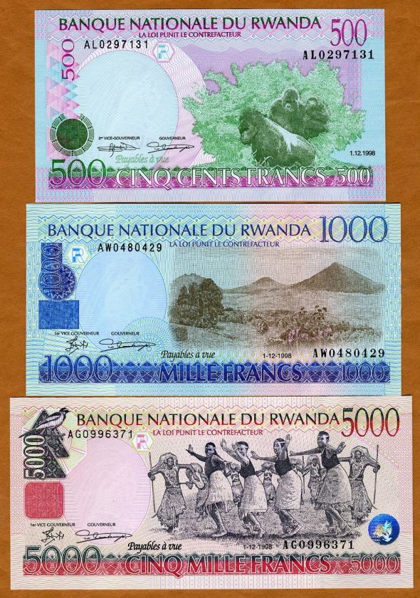 SET Rwanda, 500;1000;5000 Francs, 1998, P 26;27;28 UNC  