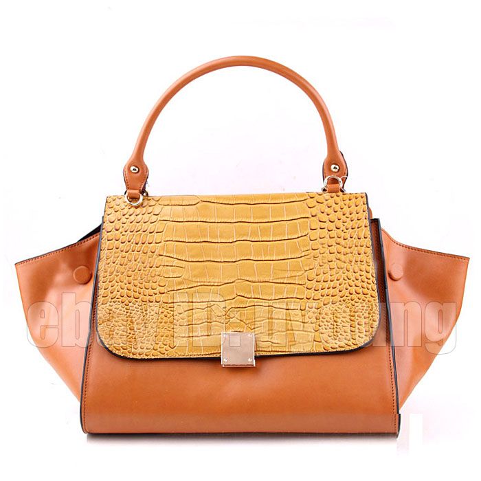 High quality genuine leather croc embossed bat handbag womens shoulder 