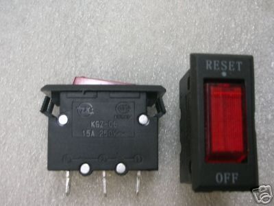 1pc Reset/Off RED illuminated 15A 250V Power Switch,RS2  