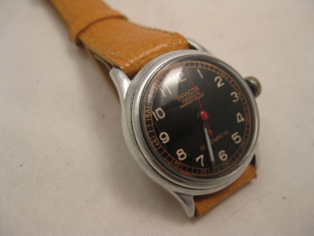 1943 INVICTA MILITARY DIALED QUADMATIC BUMPER AUTOMATIC + PIG LEATHER 