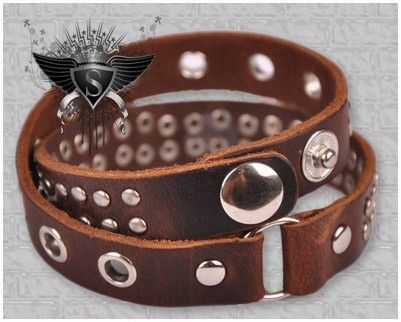   Brown Leather Stud Ring Punk Bracelet Wristband Fashion Trend  