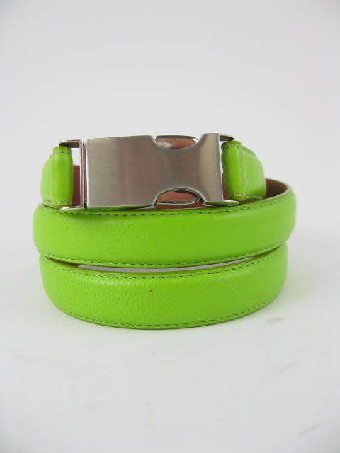 FINA FIRENZE Lime Green Thin Leather Buckle Belt Size L  