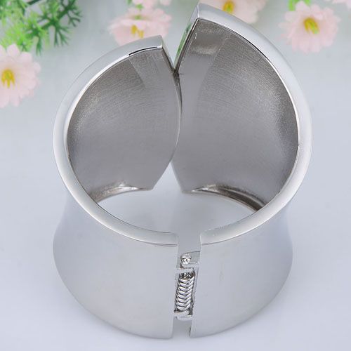 Wide Punk Stainless Silver Plated Open ended Bangle Bracelet W/ Spring 