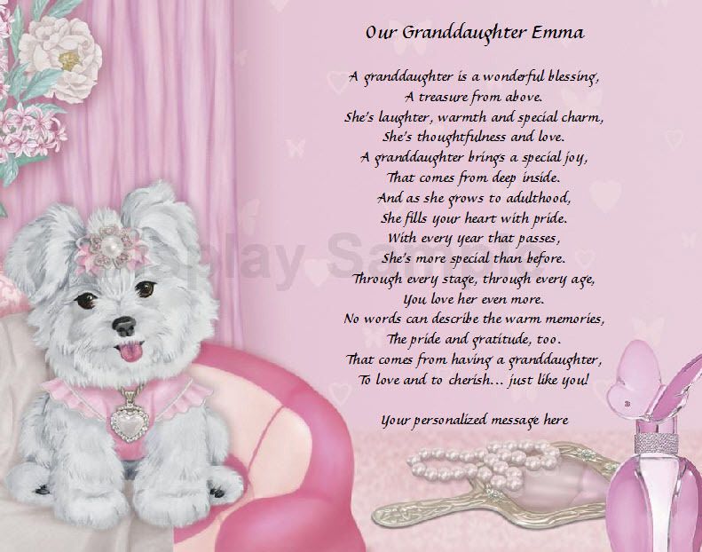   Gift Personalized Poem For Granddaughter Princess Puppy Print  
