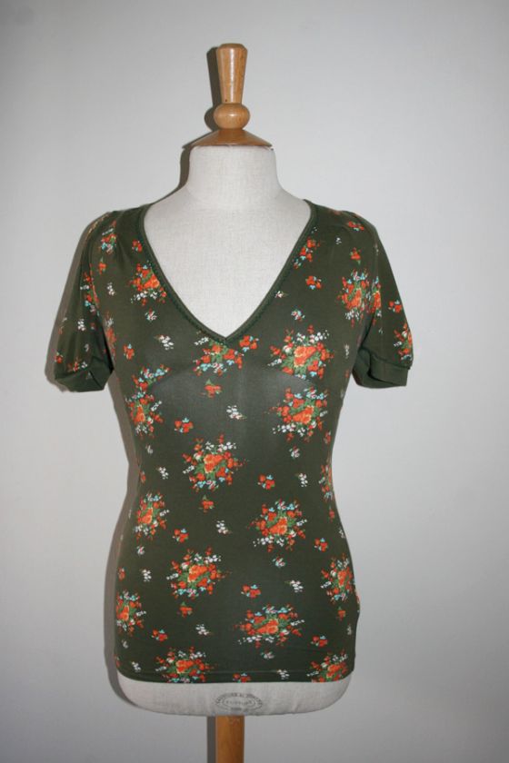   Free People Sexy Olive Green Floral Top Open Back S Small  
