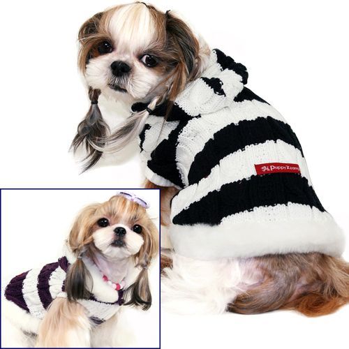 COAT CABLE KNIT dog fur trim hooded jacket PUPPY ZZANG  