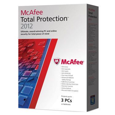 McAfee Total Protection 2012 3 Users  [In Retail Box  The Newest 