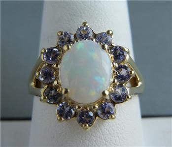 Gorgeous Opal and Iolite Ring in 14K Yellow Gold   Size 9 1/4  