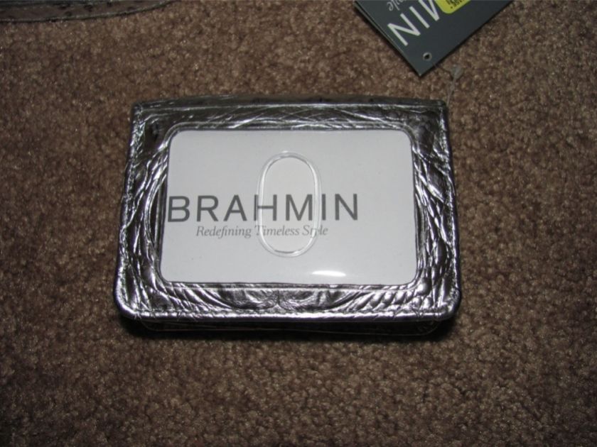 BRAHMIN GENIE ROSE MIRROR LADY MELBOURNE SILVER PURSE BAG MINI KEY 