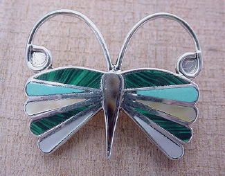 American Indian Zuni Made Butterfly Pin Pendant Jewelry  