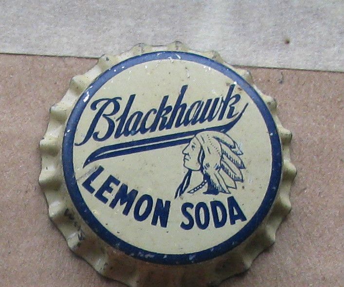 BLACKHAWK LEMON SODA WITH INDIAN WARRIOR HEAD CORK LINED SODA CAP 