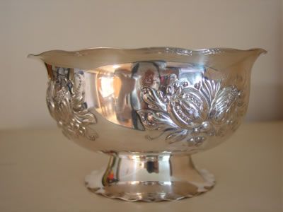 Antique Silver Bowl Nils Johan Sweden Embossed Flowers  