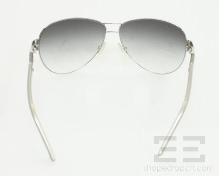 Fendi Silver Gradient Lens & Woven Leather Aviator Sunglasses FS5020 