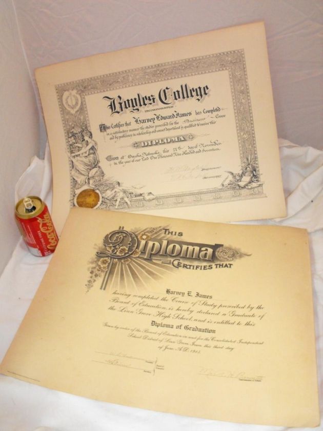 Antique Diplomas Linn Grove IA Boyles College NB 12A55  