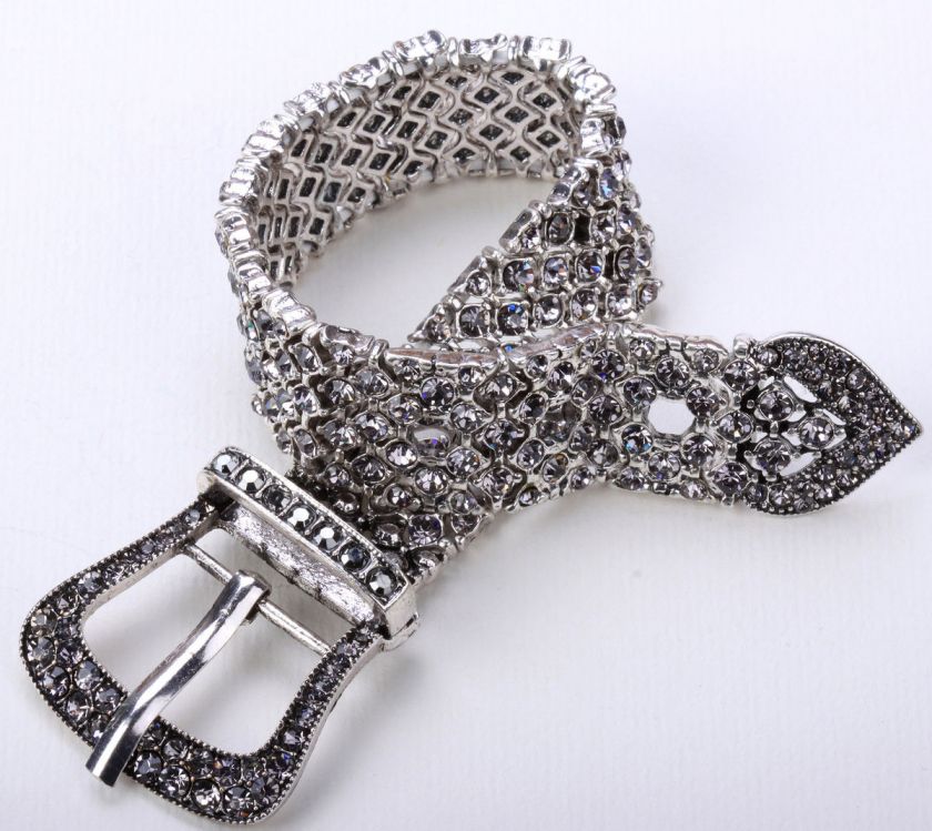 Gray swarovski crystal stretch belt chain bracelet 2  