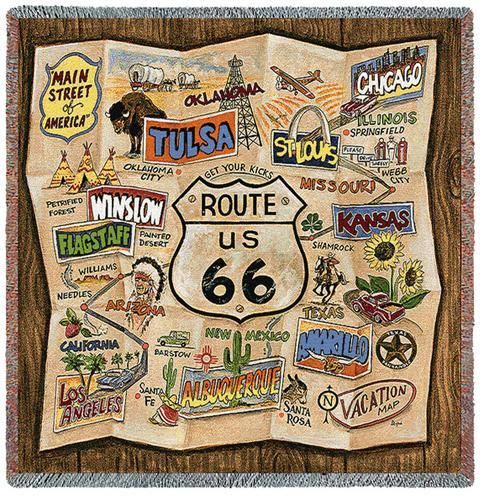 Retro Old Route 66 Tapestry Lap Square Afghan Throw  