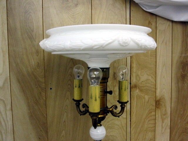 Beautiful Art Deco Floor Lamp Brass & Alabaster w Large Milk Glass 