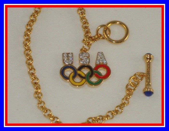 Olympic Collect Gold Bracelet USA & Rings, Rhinestones  