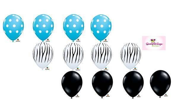 Zebra Print Black Blue DOT Latex Balloon Party Set 12  