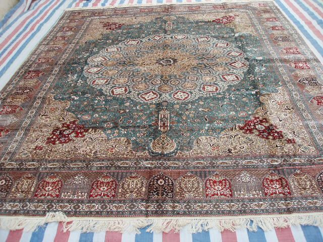   Handknotted 100% Pure Silk Oriental Persian Tabriz Blue Area Rug