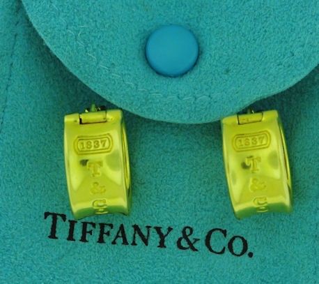 Tiffany & Co 1837 Collection 18K Gold Hoop Huggie Earrings Retired 