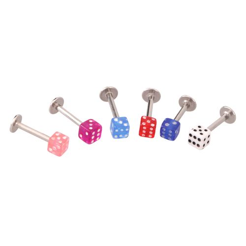 New 6 PCS Men & Women Lip Rings Body Piercing Dice Curved Labret 