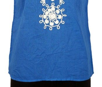 NEW $98 Free People Patchwork Blue Cotton Tunic Top Large L 10  