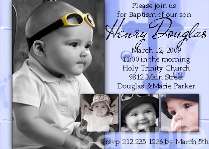 Christening Photo Baptism Invitations Boy&Girl Colors  