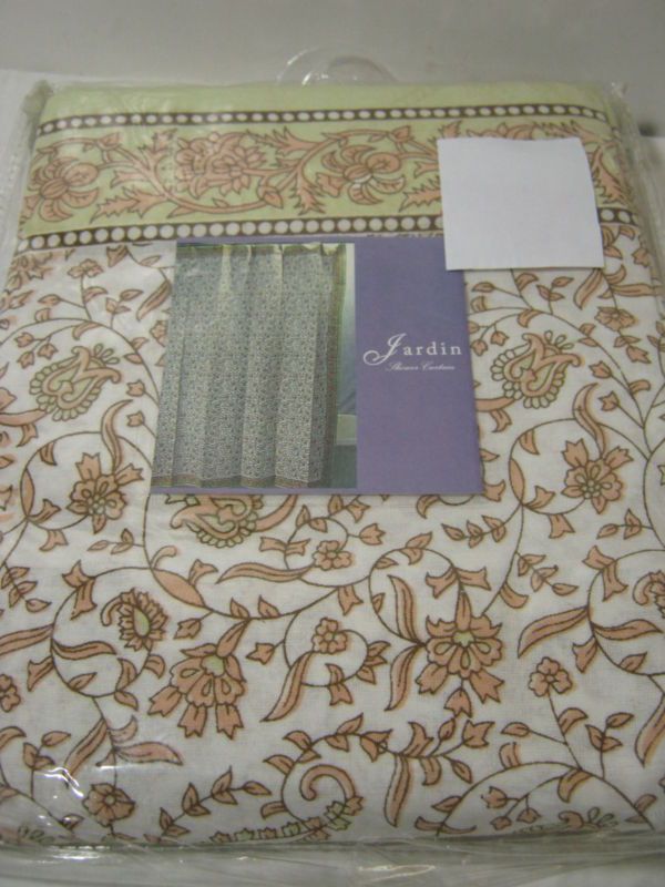 JARDIN SHOWER CURTAIN BEIGE WHITE TOILE SAGE BORDER NIP  