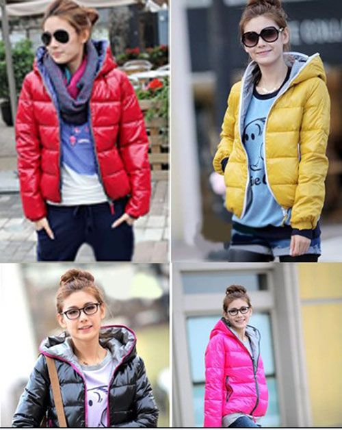   Zip Up Hoodie Cotton Down Shiny Long sleeve Short Warm Jacket Coat