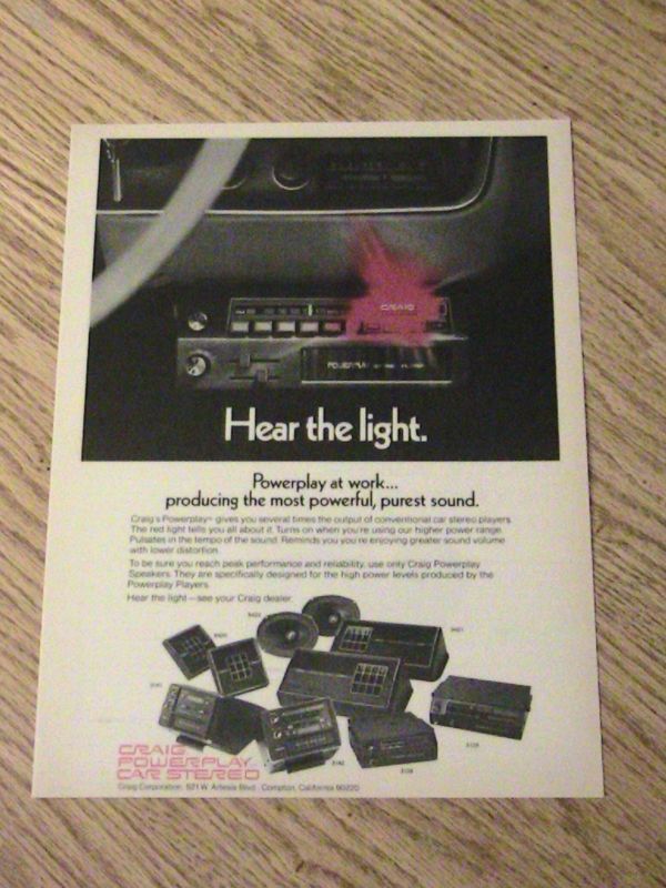 1973 CRAIG POWERPLAY ADVERTISEMENT CAR STEREO AD BW  