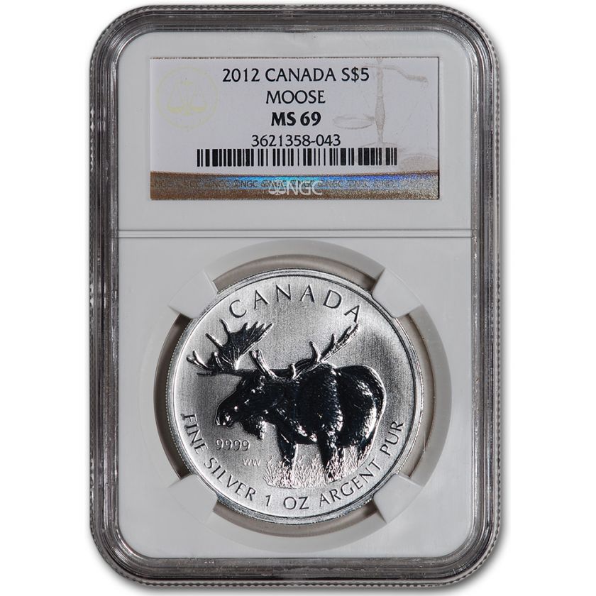 2012 Canada Silver Moose (1 oz) $5   Wildlife Series   NGC MS69  
