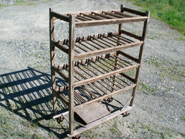 Factory Shoe Rack   Vintage Wooden Rolling Cart W/ Shelves  