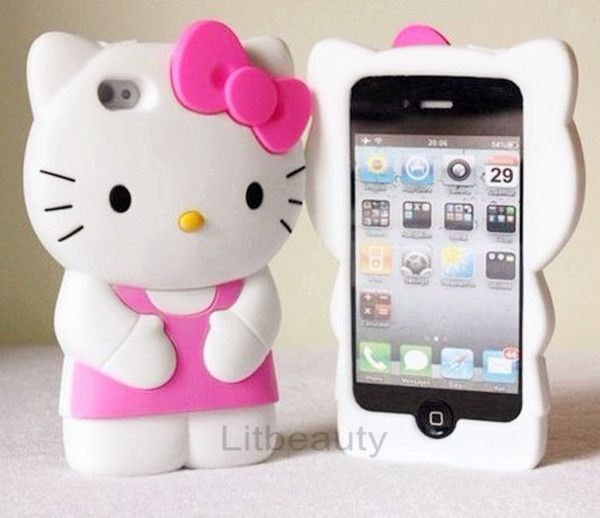 Pink Cute Soft Silicone Hello Kitty 3D Case Cover Skin For iPhone 4 G 
