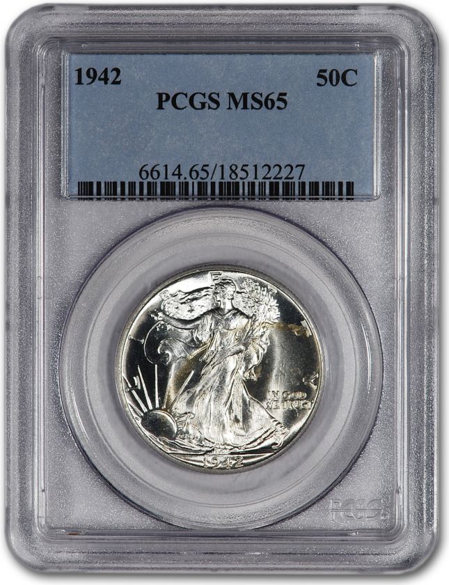 1942 US Walking Liberty Silver Half Dollar 50C   PCGS MS65  