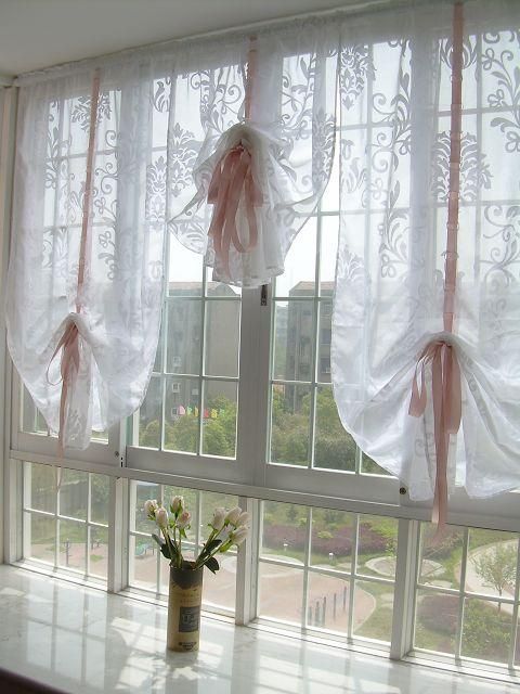 Victorian White Sheer Pull Up Austrian Curtain U  