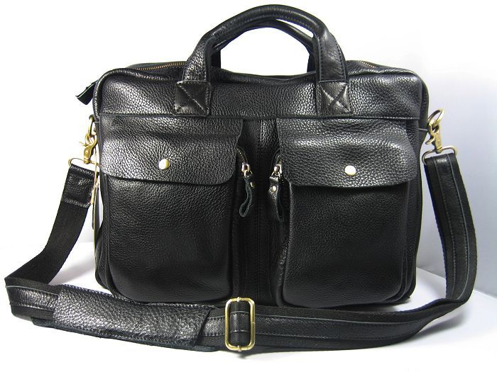 MENs Black Leather Messenger Laptop Bag Briefcase Tote  