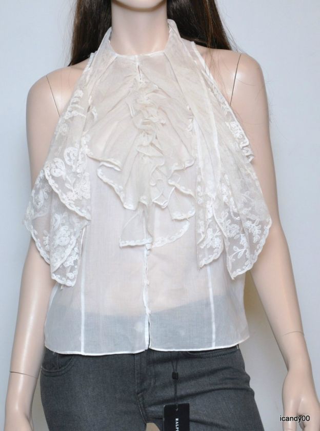 Nwt $398 Ralph Lauren Blue Label Lace Ruffle Cotton Top Blouse Tank 