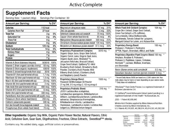 ACTIVZ WHOLE FOOD VITAMINS SHAKE COMPLETE 30 PACKETS 9 FRUIT VEG 